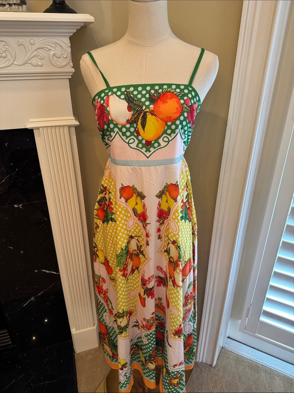 SundayUp Green Polka Dot Fruit-Print Summer Maxi Dress
